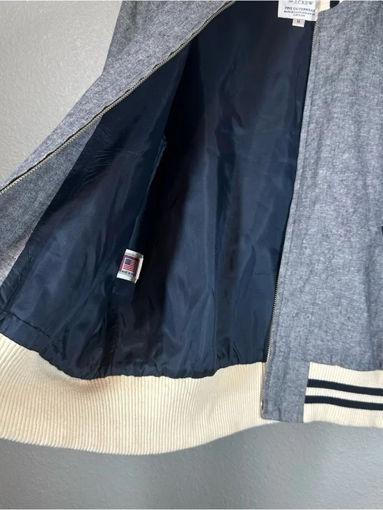 GOLDEN BEAR BY J.CREW Men’s Medium Grey Blue Bomber Jacket Raglan Sleeves - Picture 9 of 10